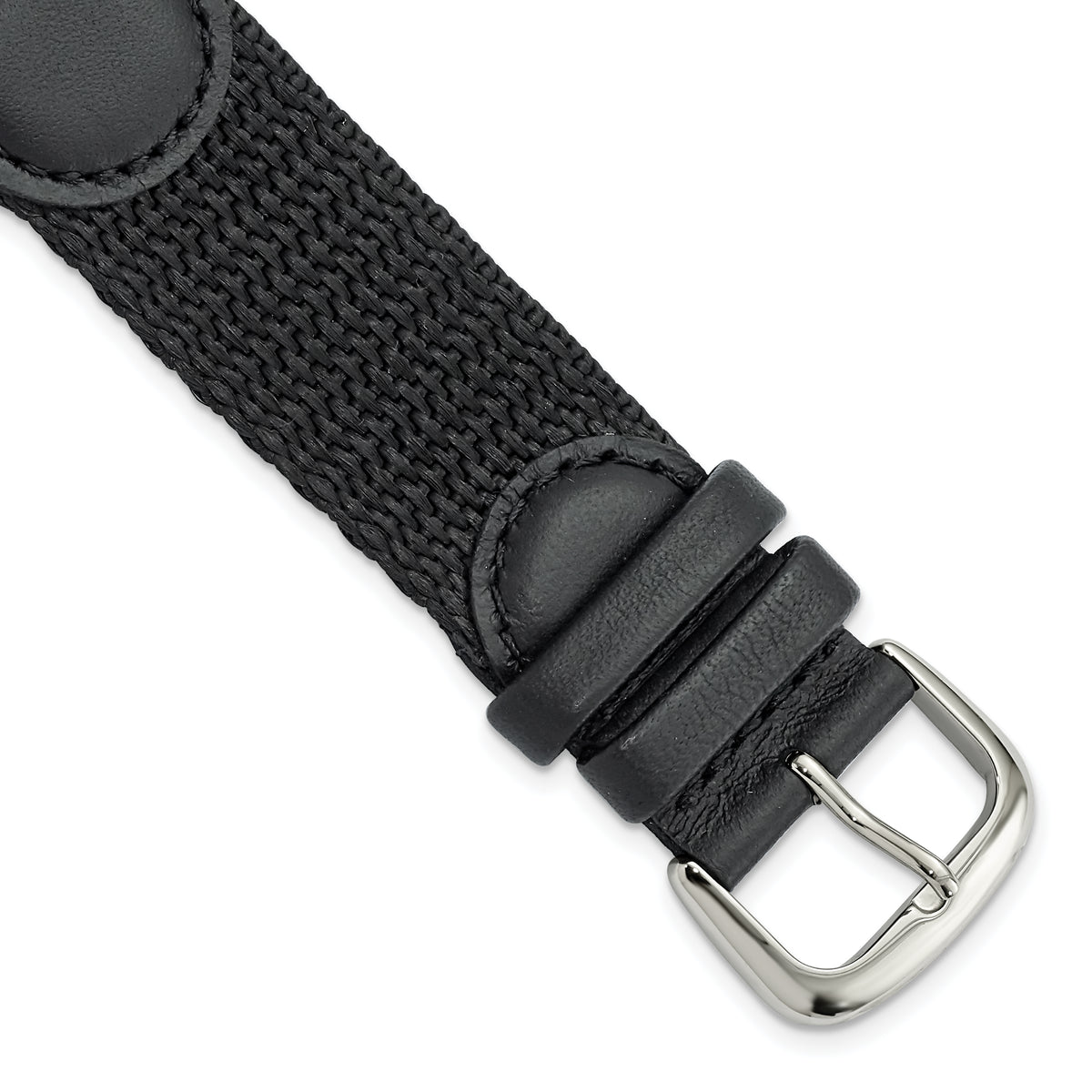 DeBeer 20mm Black Army Style Nylon and Leather with Stainless Steel Buckle 7.75 inch Watch Band