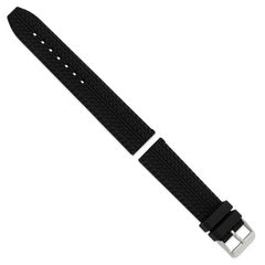 20mm Black Tread Silicone Rubber with Brushed Stainless Steel Buckle 8 inch Watch Band