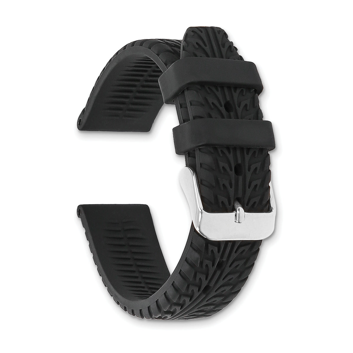 20mm Black Tread Silicone Rubber with Brushed Stainless Steel Buckle 8 inch Watch Band