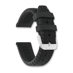 20mm Black Tread Silicone Rubber with Brushed Stainless Steel Buckle 8 inch Watch Band