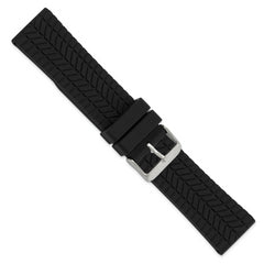 22mm Black Tread Silicone Rubber with Brushed Stainless Steel Buckle 8.25 inch Watch Band