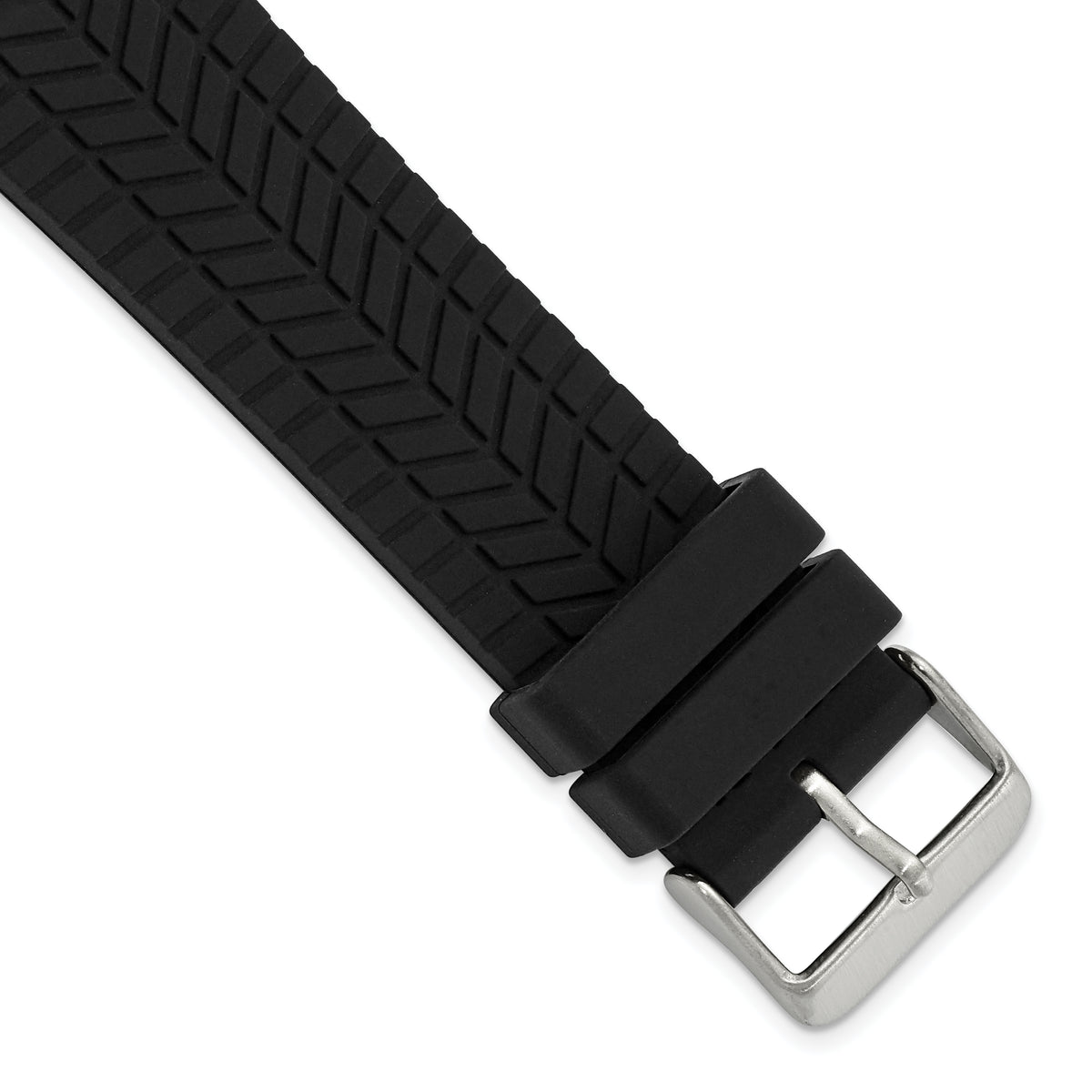 DeBeer 22mm Black Tread Silicone Rubber with Brushed Stainless Steel Buckle 8.25 inch Watch Band