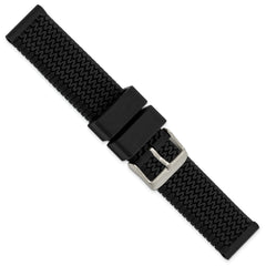 18mm Black Tread Silicone Rubber with Brushed Stainless Steel Buckle 7.75 inch Watch Band