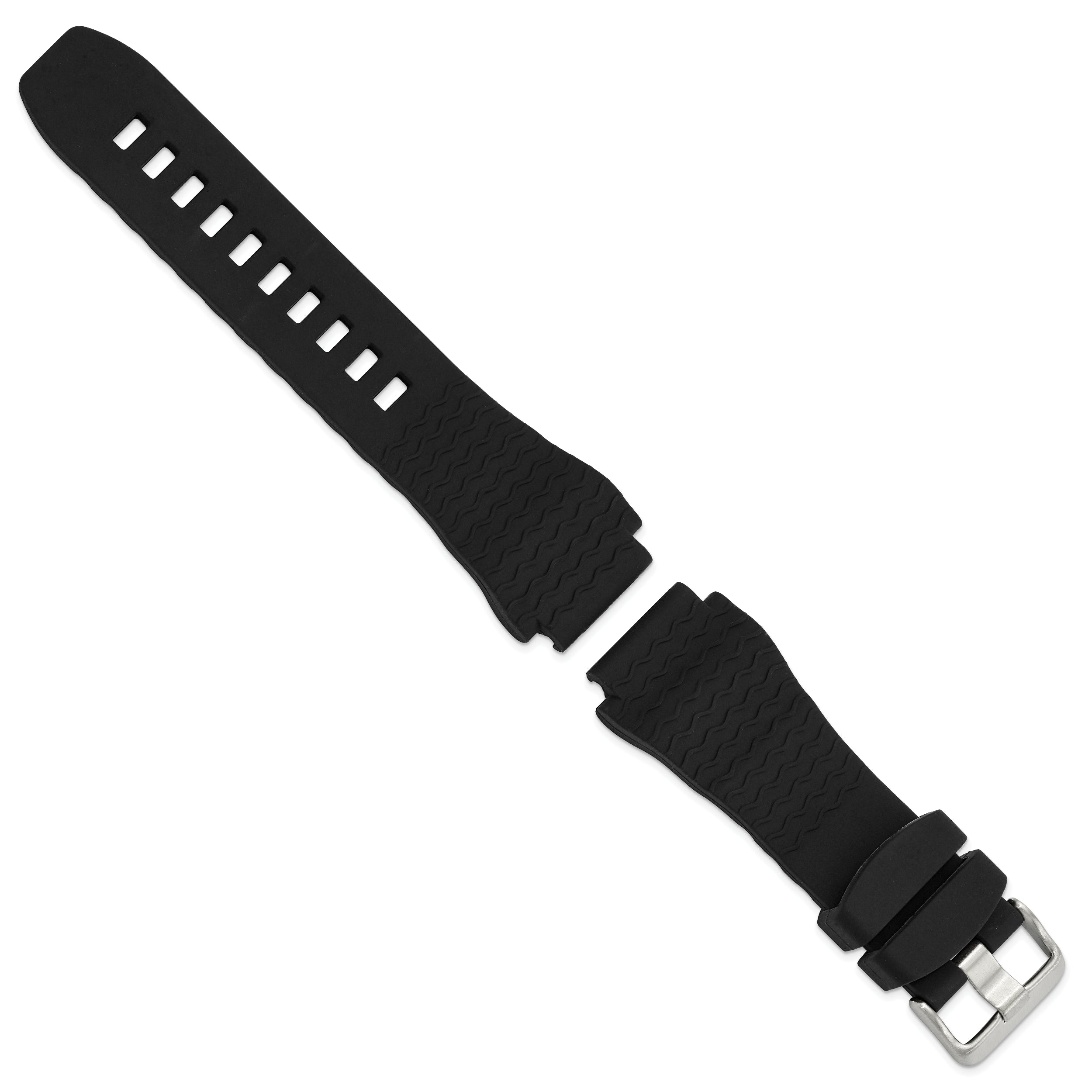 22mm Black Zigzag Silicone Rubber with Brushed Stainless Steel Panerai Style Buckle 9 inch Watch Band