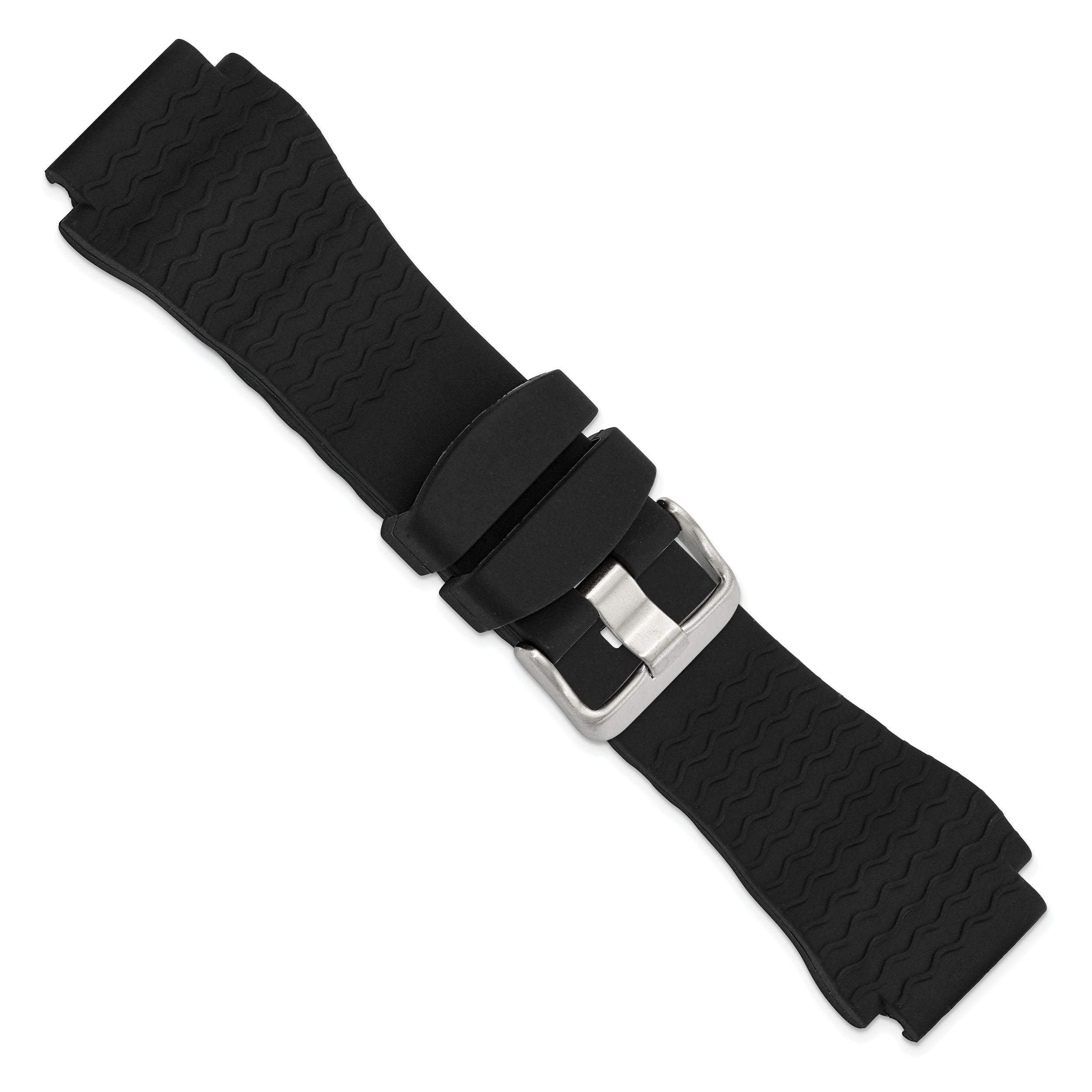 22mm Black Zigzag Silicone Rubber with Brushed Stainless Steel Panerai Style Buckle 9 inch Watch Band