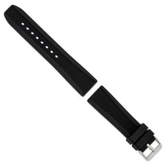 22mm Black Textured Silicone Rubber with Brushed Stainless Steel Buckle 8.25 inch Watch Band