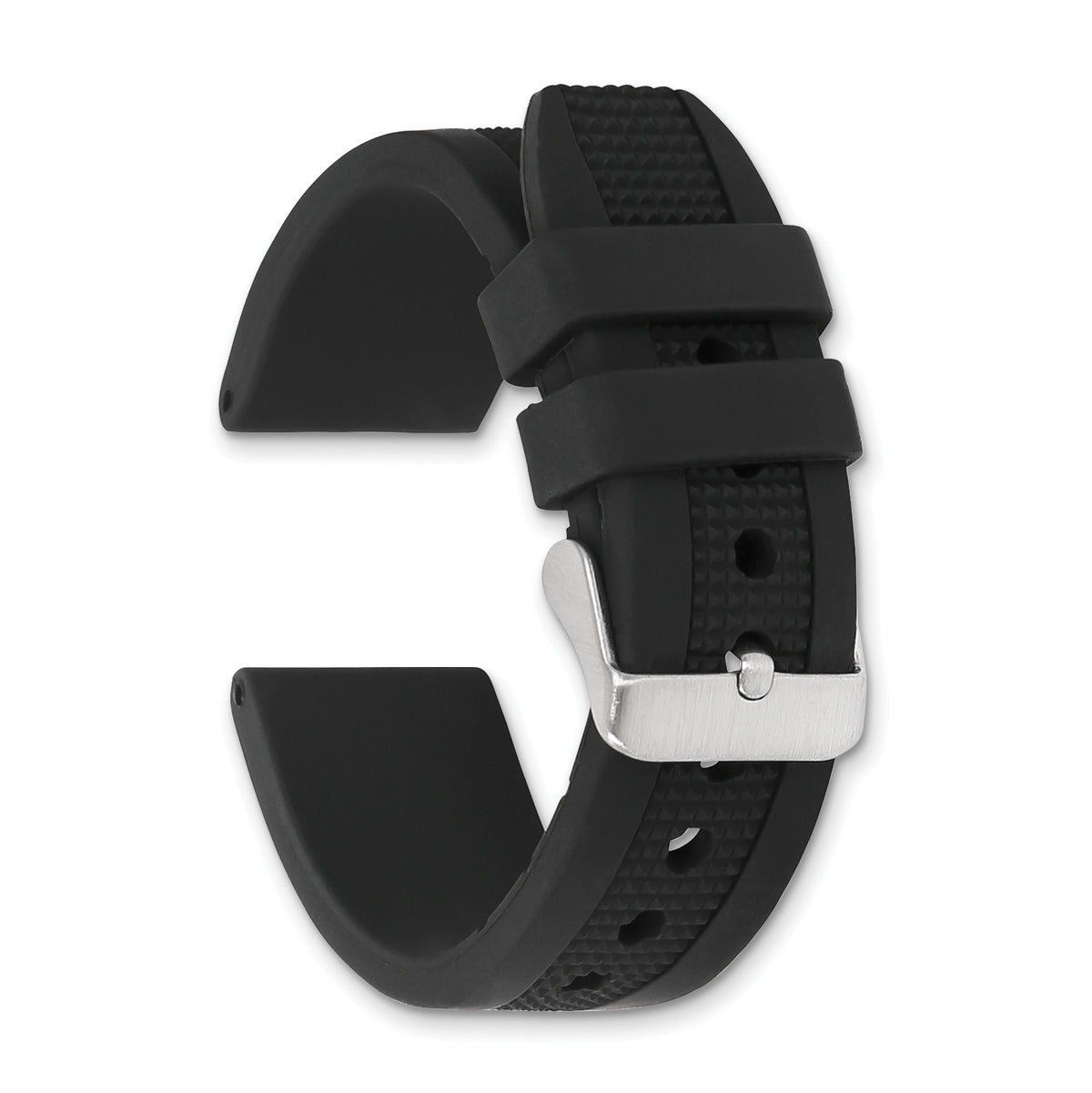 22mm Black Textured Silicone Rubber with Brushed Stainless Steel Buckle 8.25 inch Watch Band