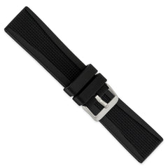 22mm Black Textured Silicone Rubber with Brushed Stainless Steel Buckle 8.25 inch Watch Band