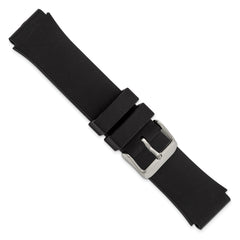 18mm Black Smooth Silicone Rubber with Brushed Stainless Steel Buckle 8 inch Watch Band