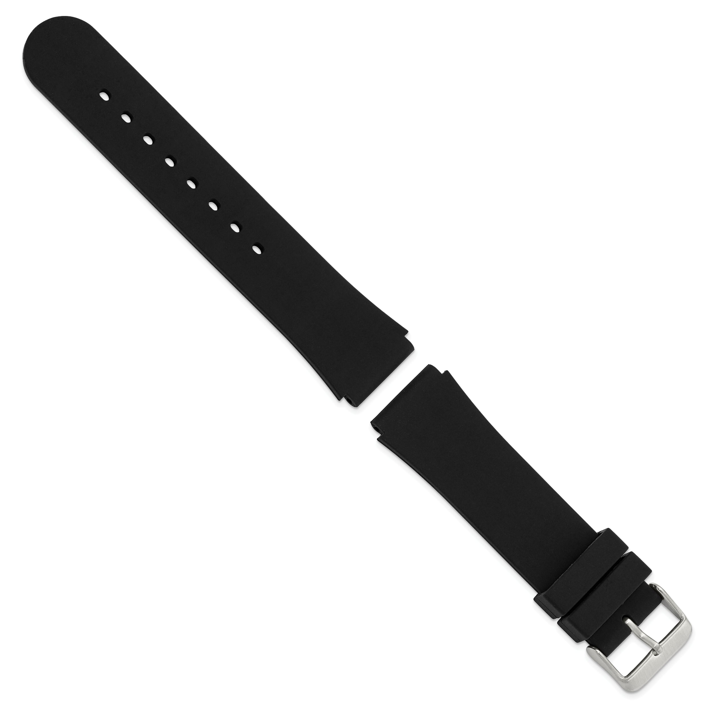 18mm Black Smooth Silicone Rubber with Brushed Stainless Steel Buckle 8 inch Watch Band