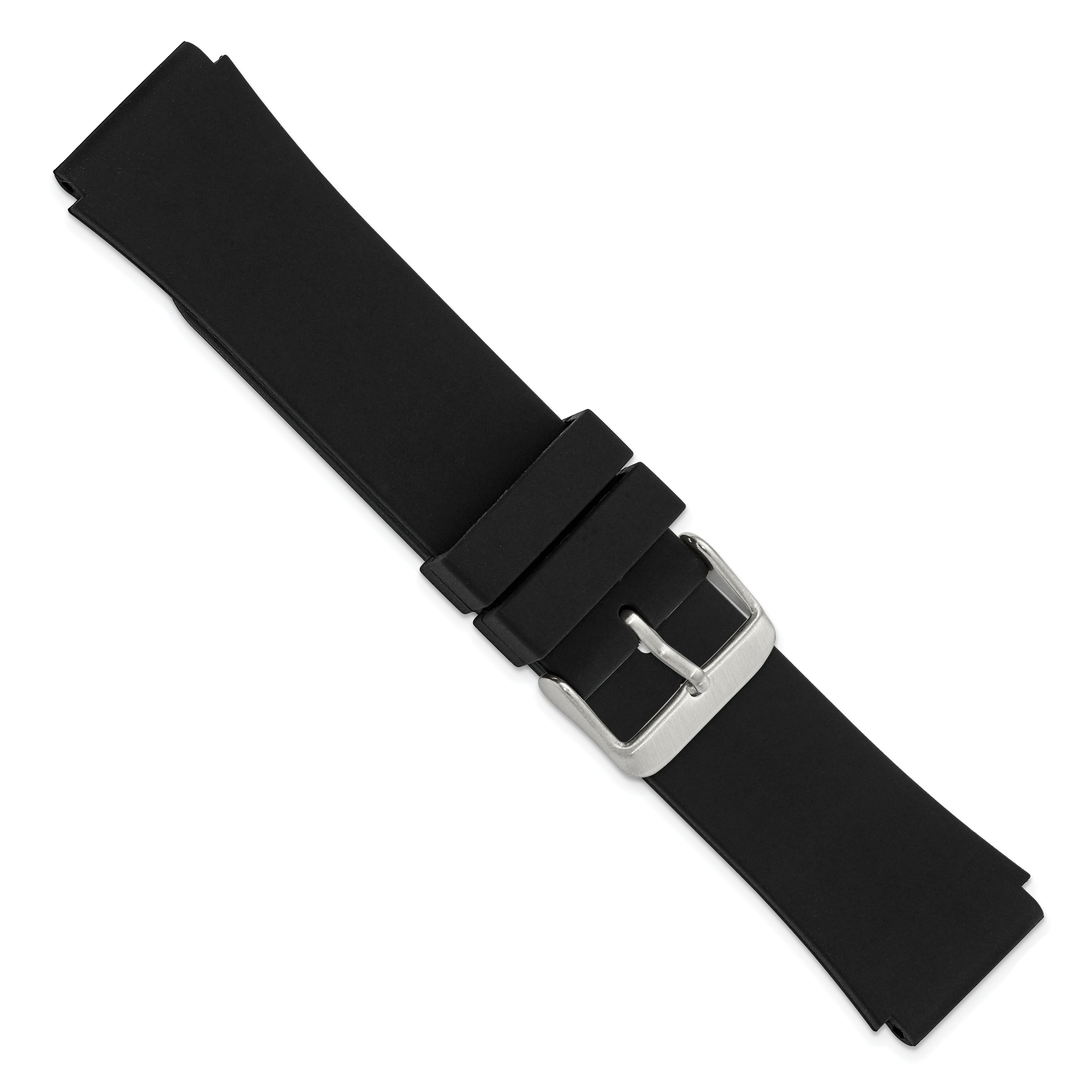 18mm Black Smooth Silicone Rubber with Brushed Stainless Steel Buckle 8 inch Watch Band