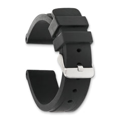 20mm Black Grooved Silicone Rubber with Brushed Stainless Steel Buckle 8 inch Watch Band