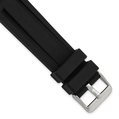 DeBeer 20mm Black Grooved Silicone Rubber with Brushed Stainless Steel Buckle 8 inch Watch Band