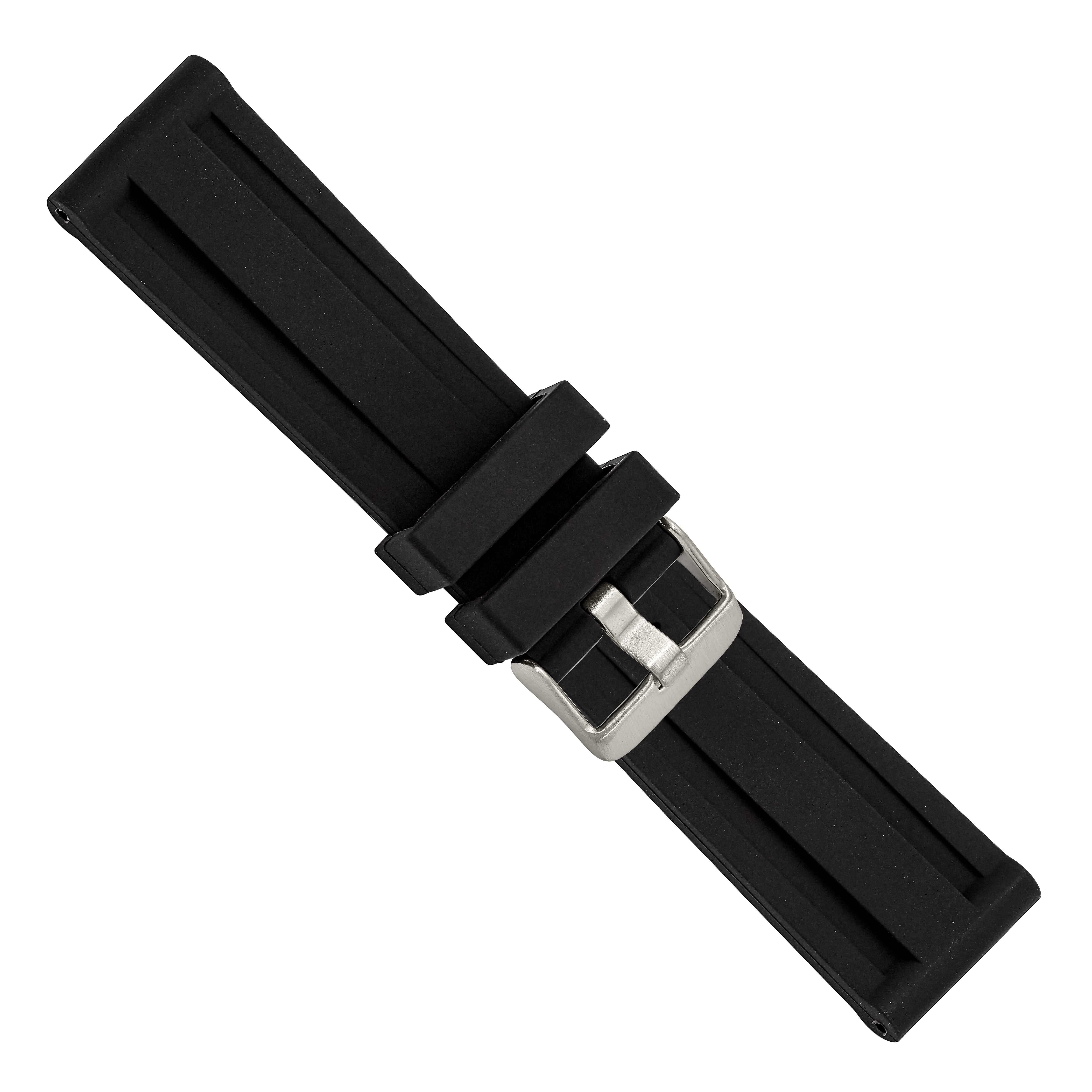 20mm Black Grooved Silicone Rubber with Brushed Stainless Steel Buckle 8 inch Watch Band