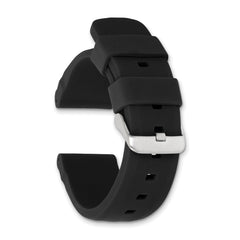 20mm Black Smooth Bevel Silicone Rubber with Brushed Stainless Steel Buckle 8.5 inch Watch Band