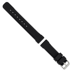 20mm Black Smooth Bevel Silicone Rubber with Brushed Stainless Steel Buckle 8.5 inch Watch Band