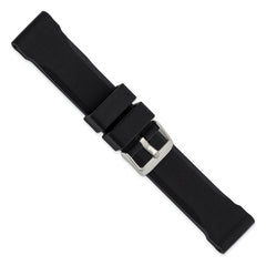 20mm Black Smooth Bevel Silicone Rubber with Brushed Stainless Steel Buckle 8.5 inch Watch Band