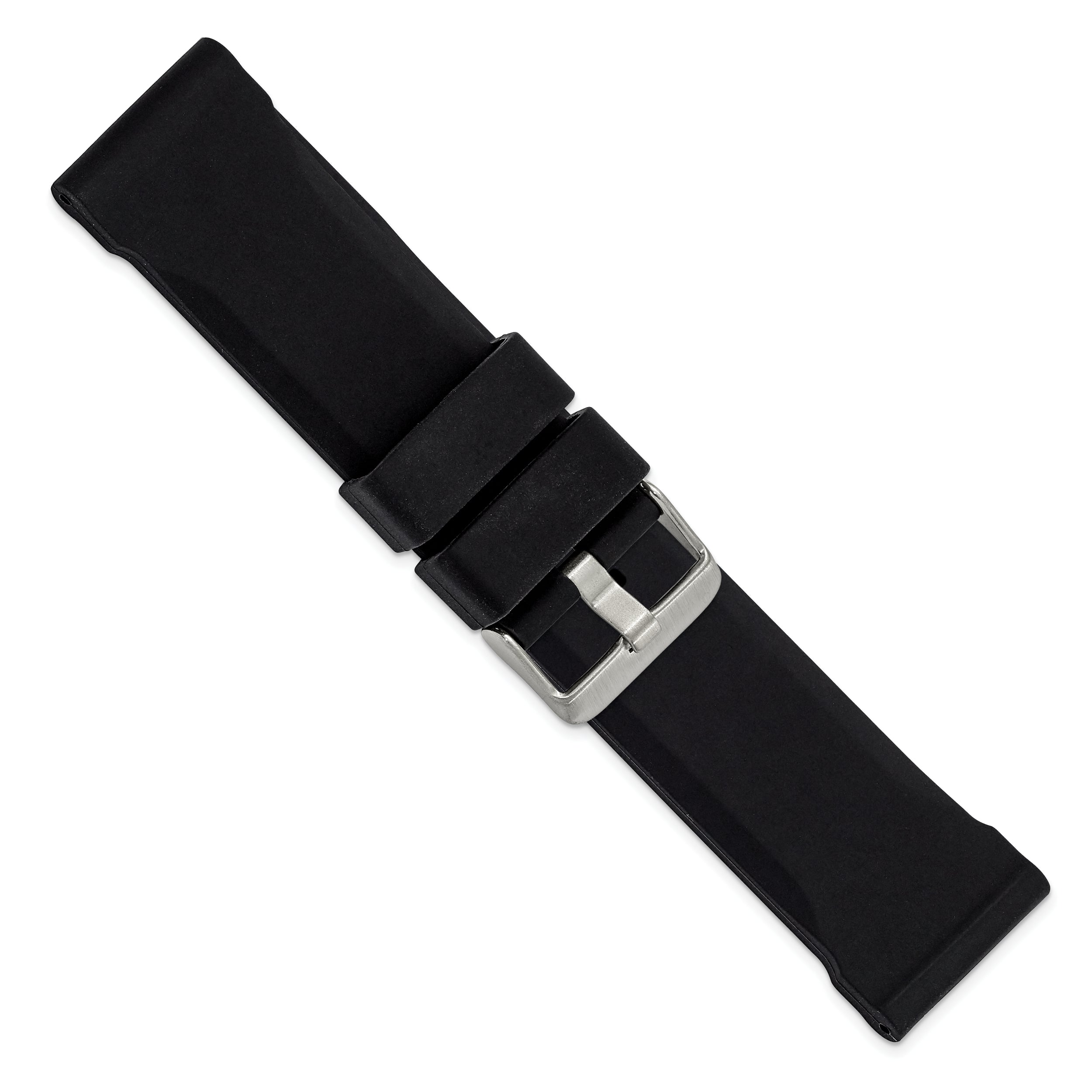 20mm Black Smooth Bevel Silicone Rubber with Brushed Stainless Steel Buckle 8.5 inch Watch Band