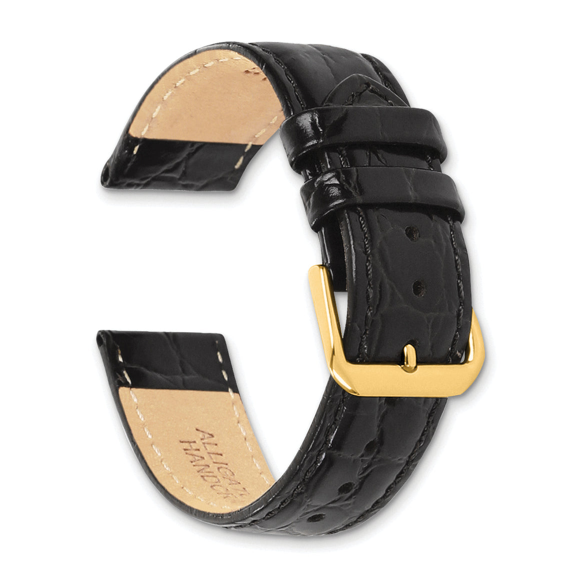 8mm Black Alligator Grain Leather with Gold-tone Buckle 6.75 inch Watch Band