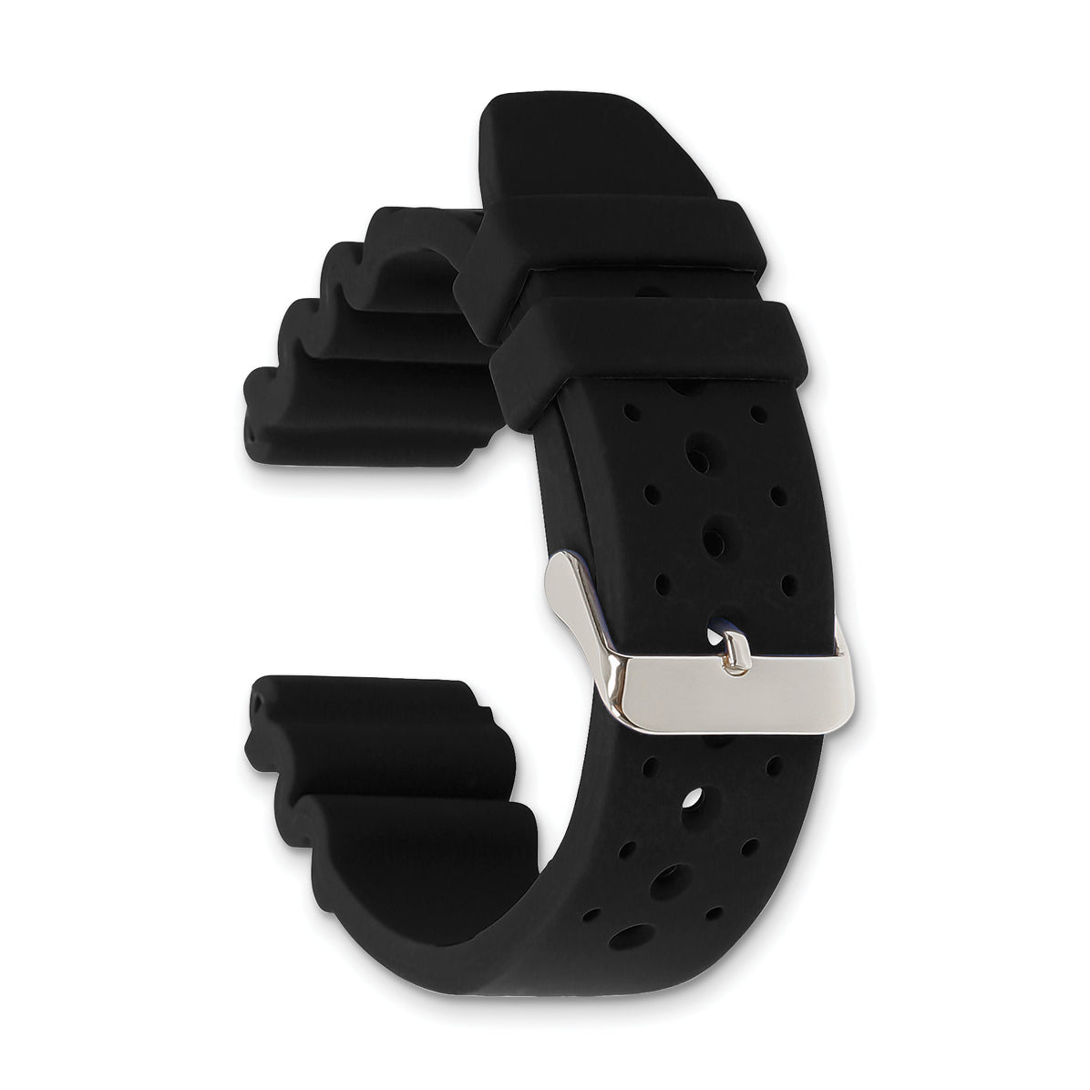 18mm Black Casio-Style Silicone Rubber with Brushed Stainless Steel Buckle 8.5 inch Watch Band