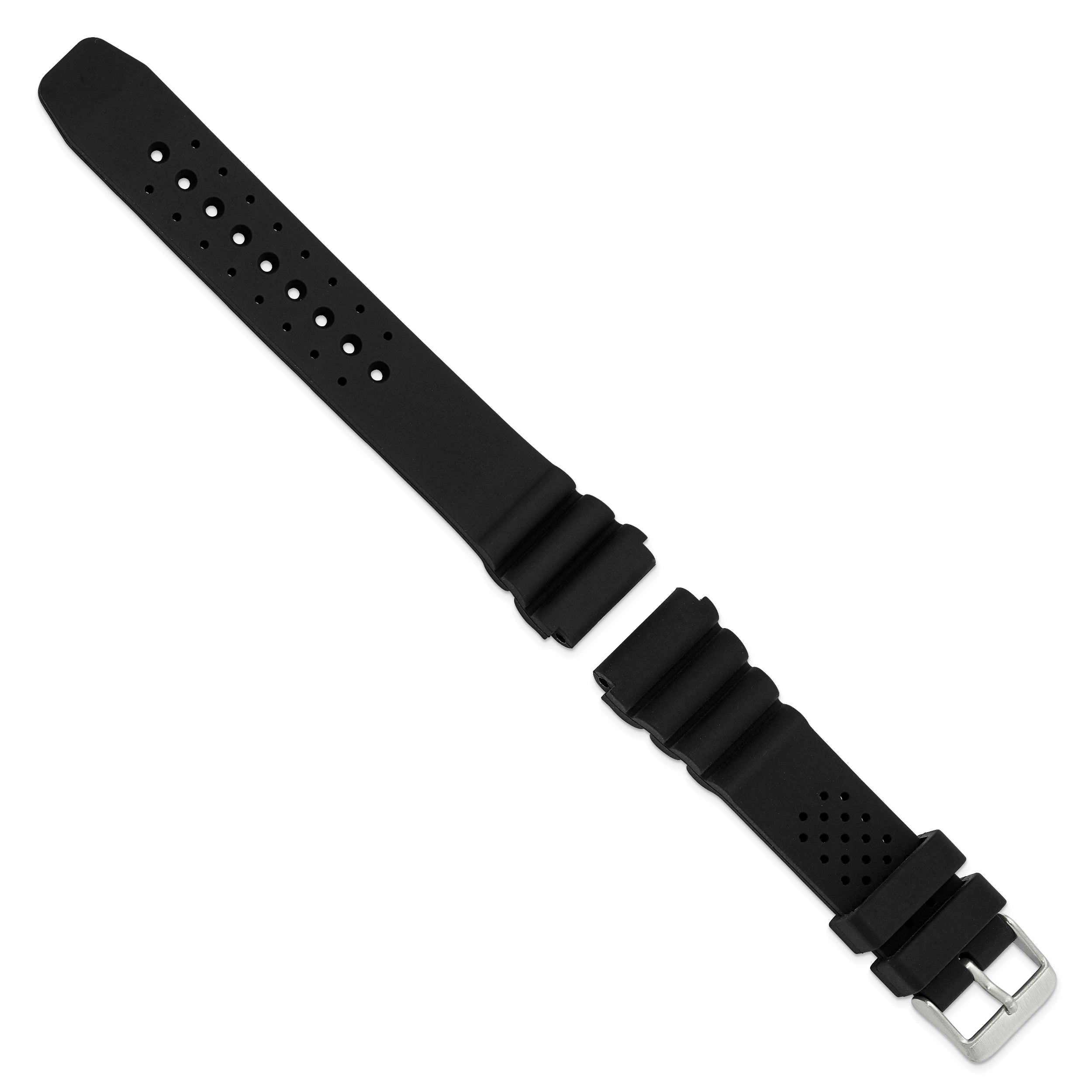 18mm Black Casio-Style Silicone Rubber with Brushed Stainless Steel Buckle 8.5 inch Watch Band