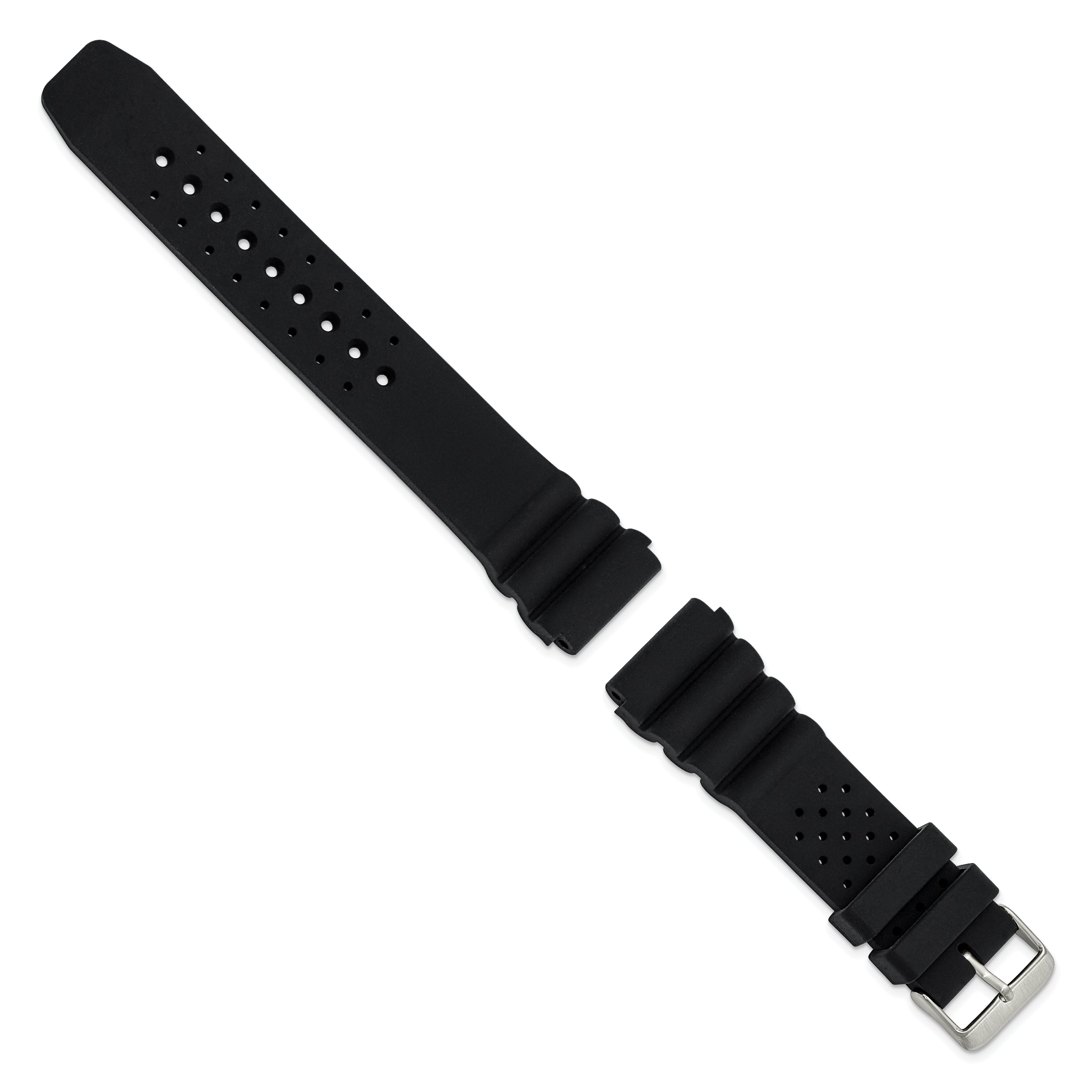 18mm Black Casio-Style Silicone Rubber with Brushed Stainless Steel Buckle 8.5 inch Watch Band