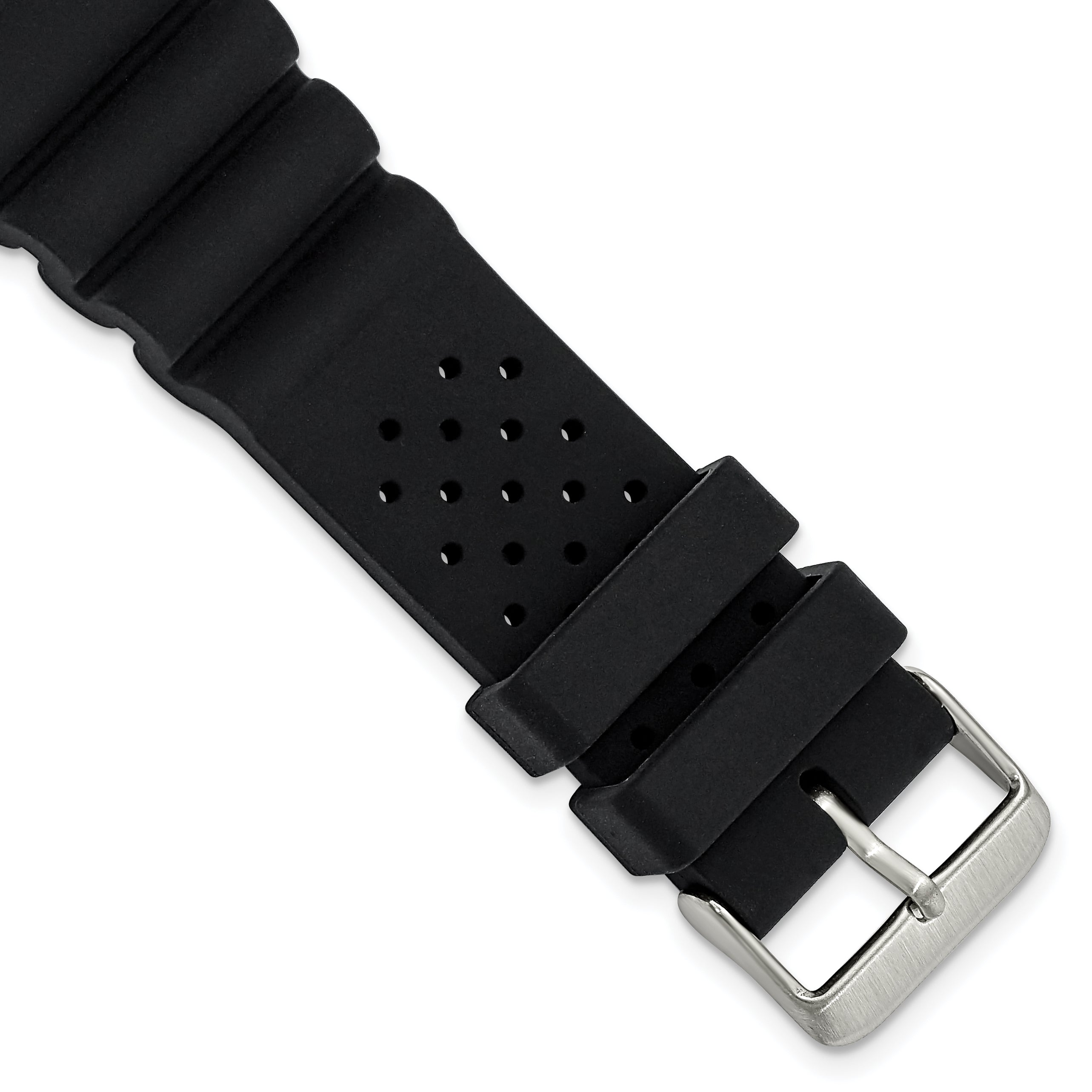 DeBeer 22mm Black Casio-Style Silicone Rubber with Brushed Stainless Steel Buckle 8.5 inch Watch Band