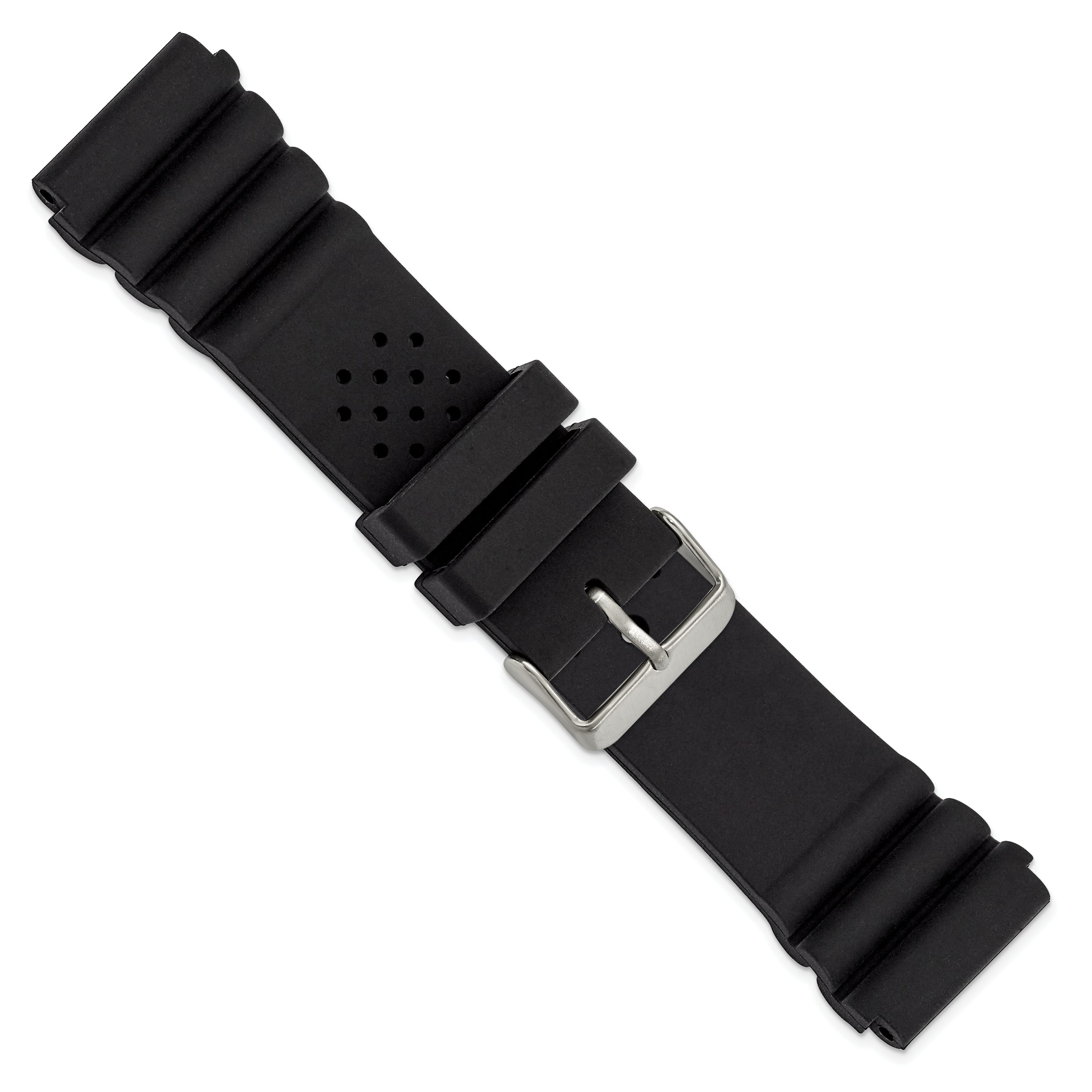 18mm Black Casio-Style Silicone Rubber with Brushed Stainless Steel Buckle 8.5 inch Watch Band