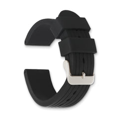 20mm Black Striped Silicone Rubber with Brushed Stainless Steel Buckle 8 inch Watch Band