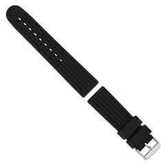 20mm Black Striped Silicone Rubber with Brushed Stainless Steel Buckle 8 inch Watch Band