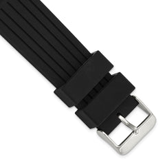 DeBeer 20mm Black Striped Silicone Rubber with Brushed Stainless Steel Buckle 8 inch Watch Band