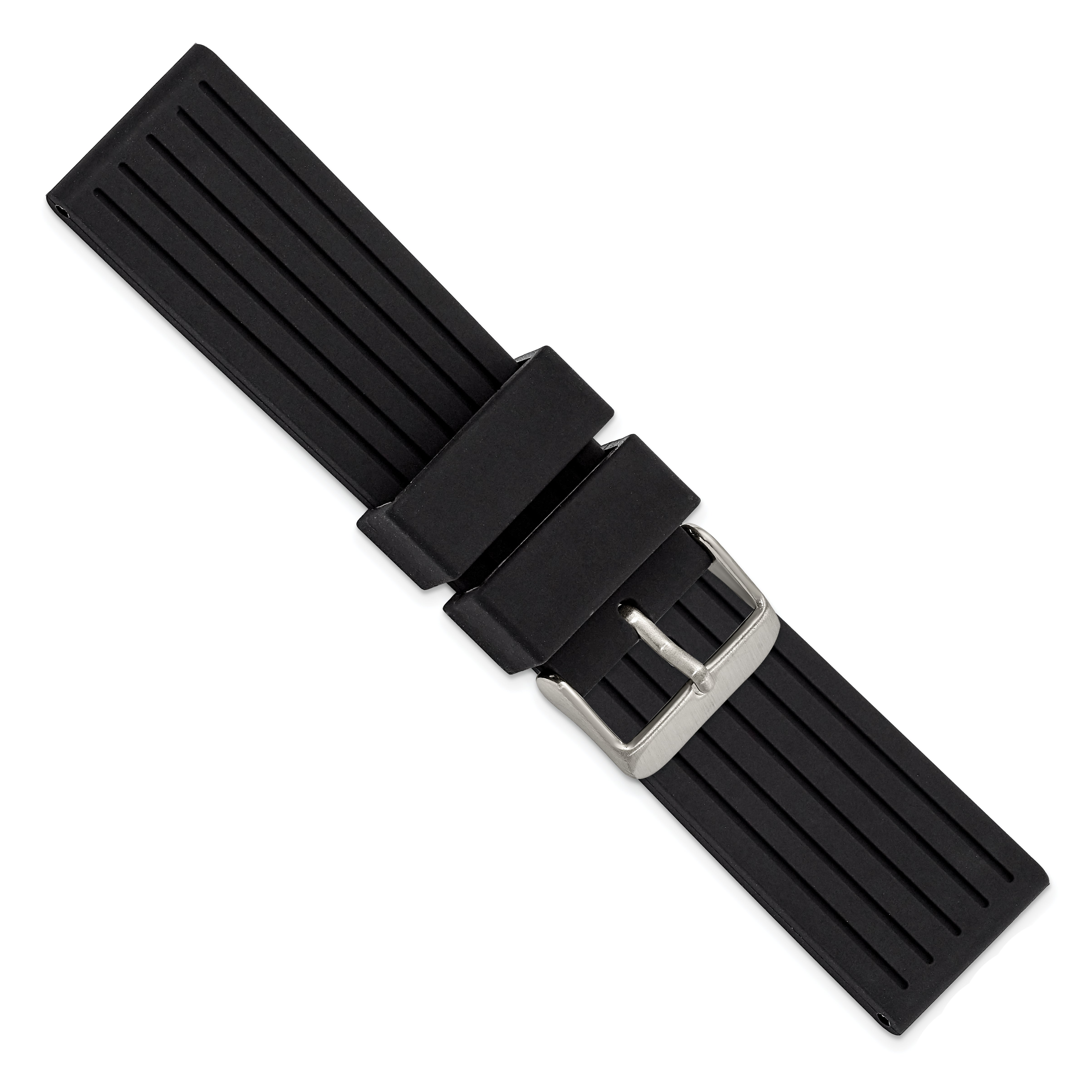 20mm Black Striped Silicone Rubber with Brushed Stainless Steel Buckle 8 inch Watch Band