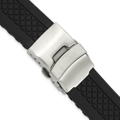 DeBeer 20mm Diver's Style Black Lattice Design Silicone Rubber with Brushed Stainless Steel Deployment Buckle 7.25 inch Watch Band