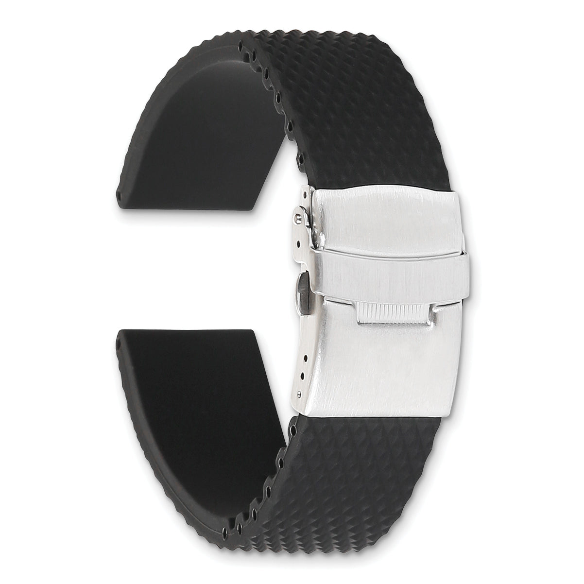 18mm Black Textured Silicone Rubber with Brushed Stainless Steel Deployment Buckle 7.5 inch Watch Band