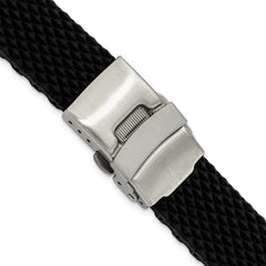 DeBeer 18mm Black Textured Silicone Rubber with Brushed Stainless Steel Deployment Buckle 7.5 inch Watch Band