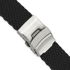 DeBeer 20mm Black Textured Silicone Rubber with Brushed Stainless Steel Deployment Buckle 7.5 inch Watch Band