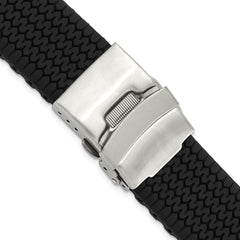 DeBeer 20mm Black Tread Design Silicone Rubber with Brushed Stainless Steel Deployment Buckle 7.25 inch Watch Band