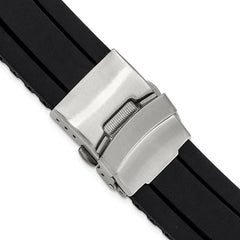 DeBeer 22mm Oyster Style Black Link Design Silicone Rubber with Brushed Stainless Steel Deployment Buckle 7.5 inch Watch Band