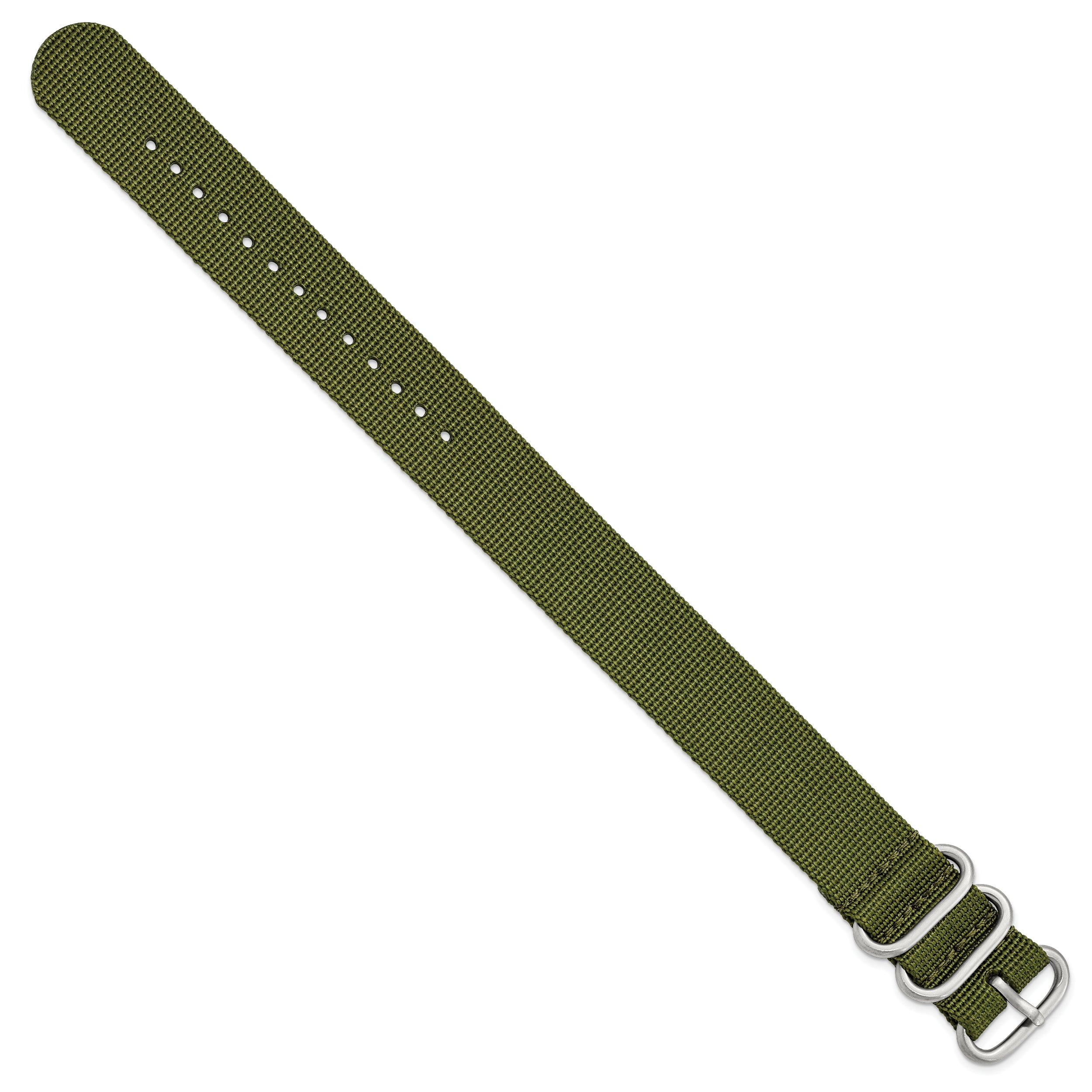 18mm One-Piece Olive Green Military Ballistic G10 Nylon with Brushed Stainless Steel Buckle 10.75 inch Watch Band