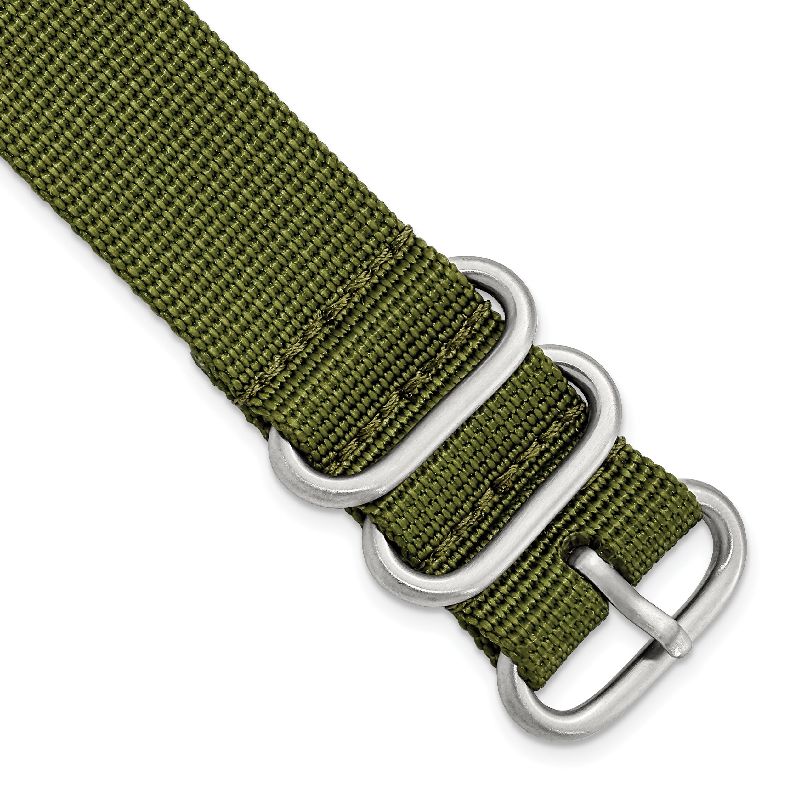 DeBeer 22mm One-Piece Olive Green Military Ballistic G10 Nylon with Brushed Stainless Steel Buckle 10.75 inch Watch Band