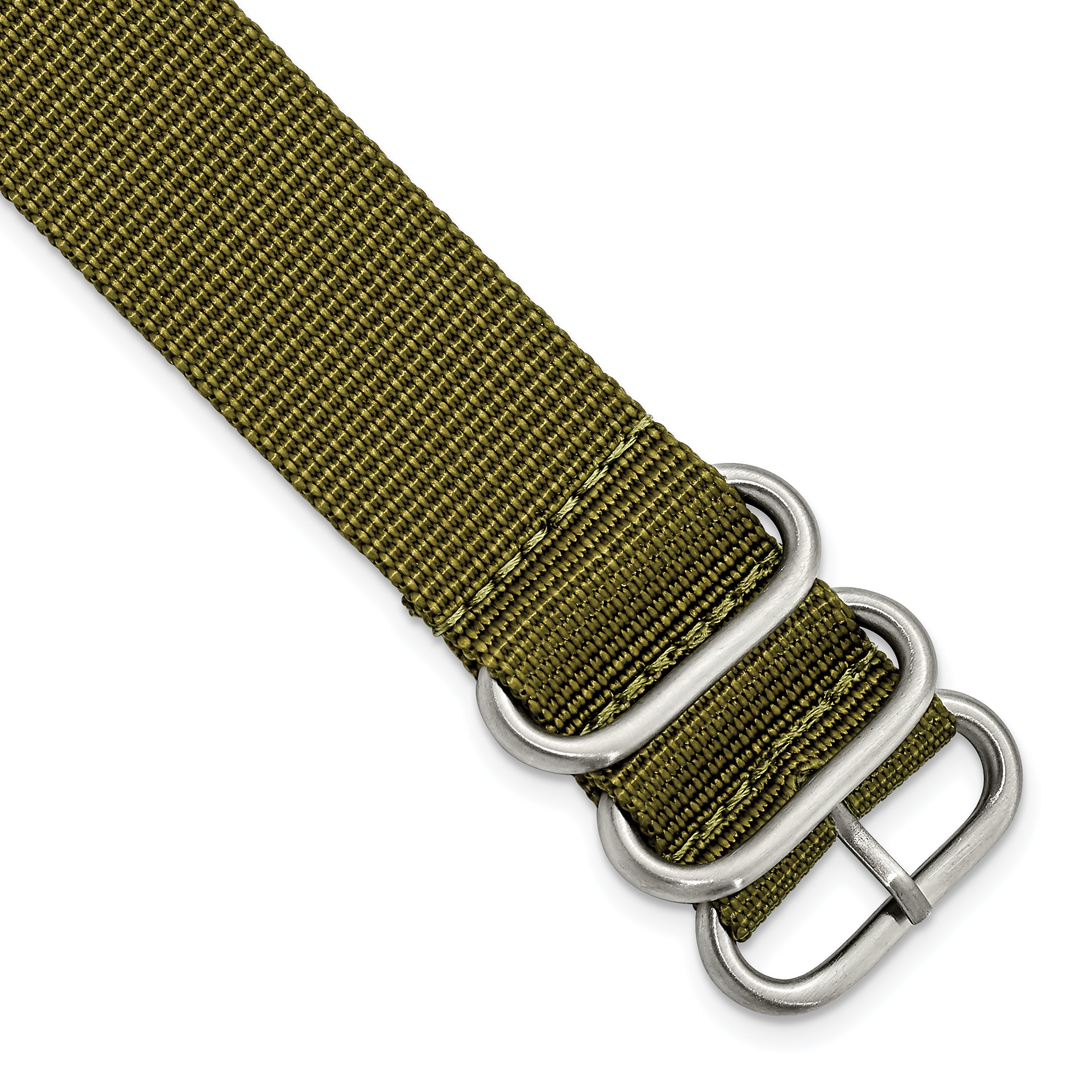 DeBeer 24mm One-Piece Olive Green Military Ballistic G10 Nylon with Brushed Stainless Steel Buckle 10.75 inch Watch Band