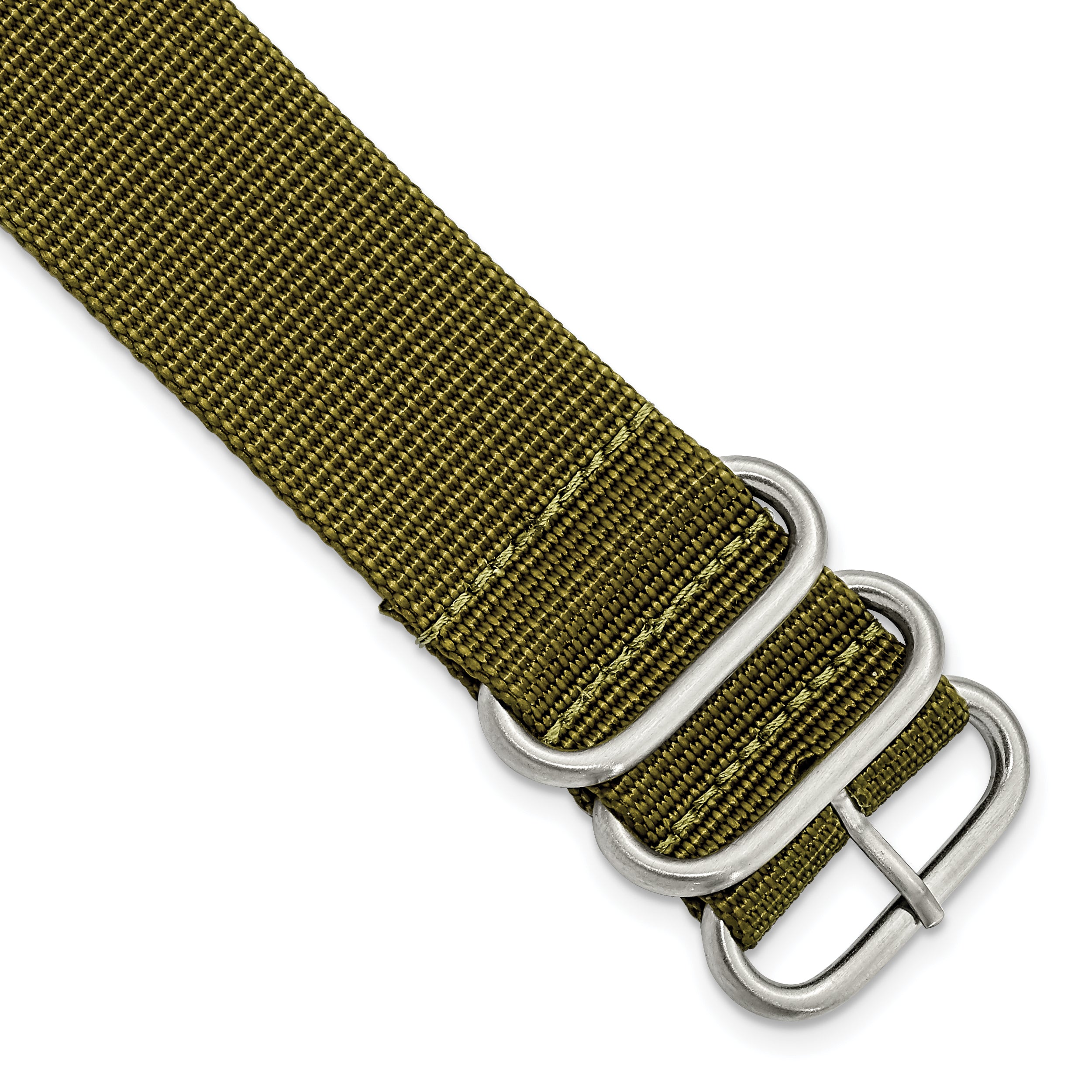 DeBeer 26mm One-Piece Olive Green Military Ballistic G10 Nylon with Brushed Stainless Steel Buckle 10.75 inch Watch Band