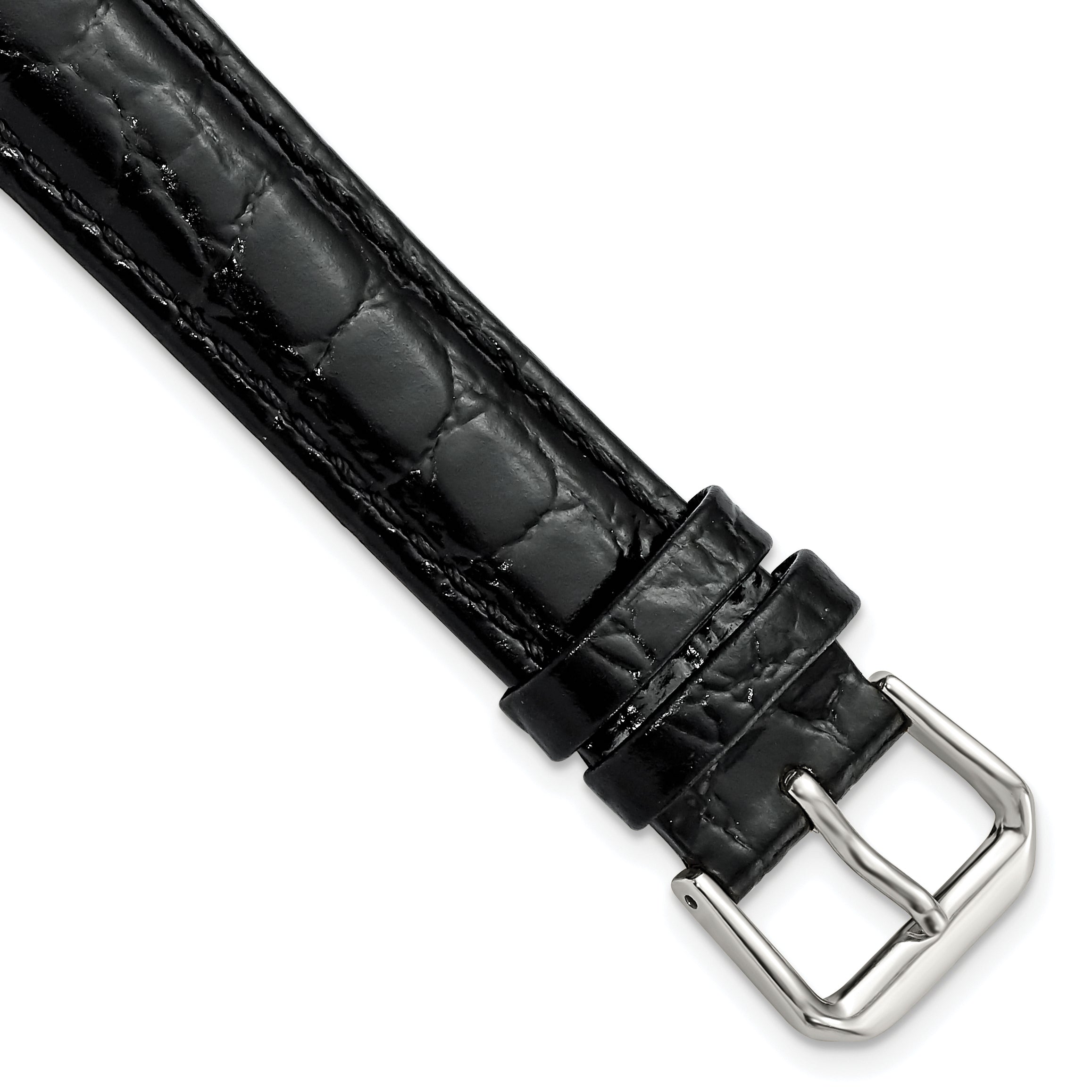 DeBeer 18mm Extra Long Black Alligator Grain Leather with Silver-tone Buckle 9.5 inch Watch Band