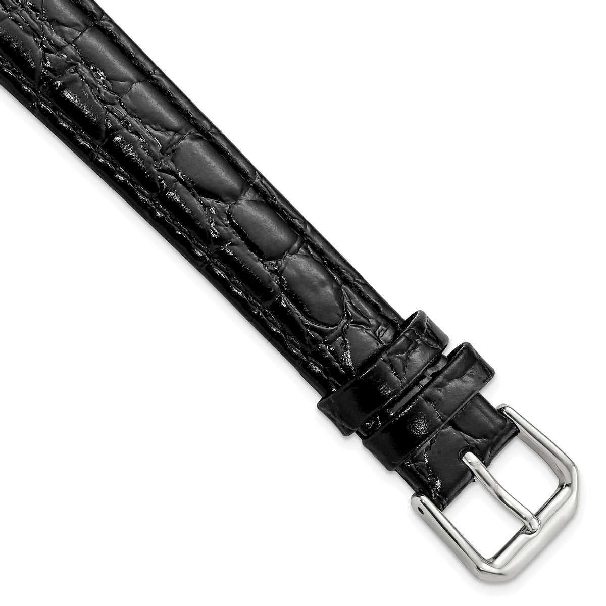 DeBeer 16mm Long Black Alligator Grain Leather with Silver-tone Buckle 8.5 inch Watch Band