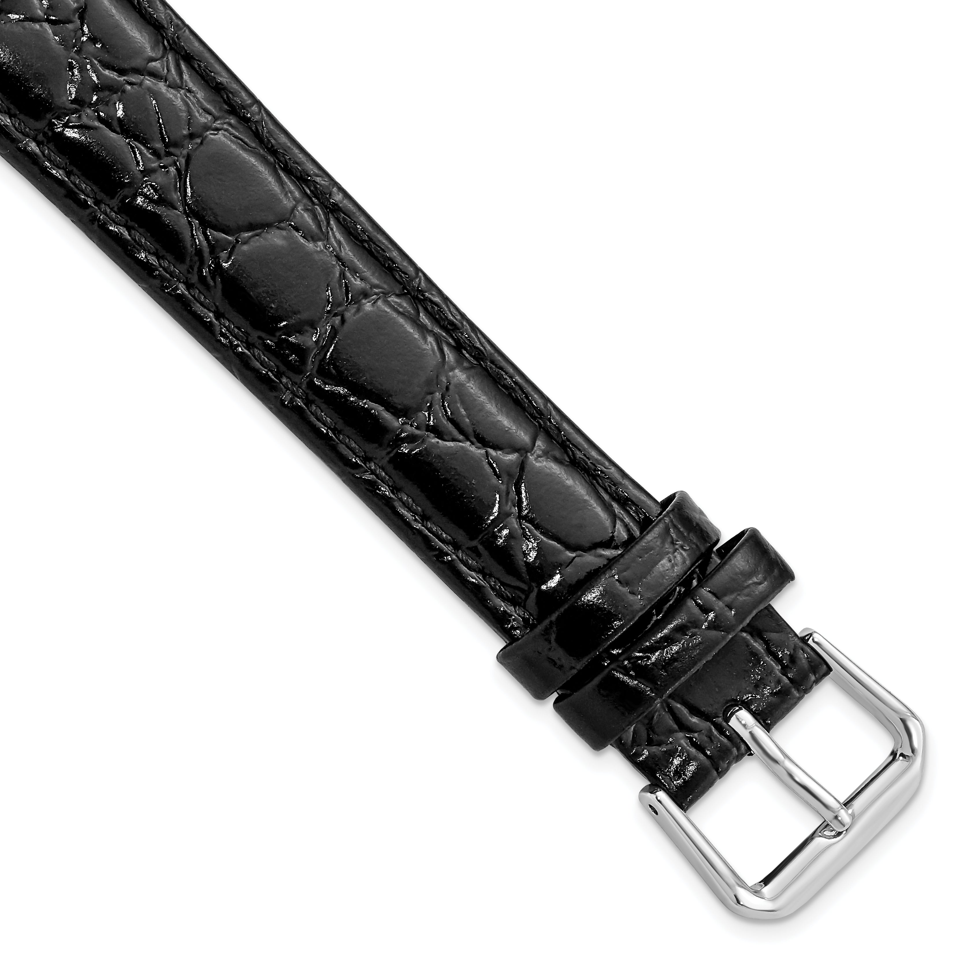 DeBeer 18mm Long Black Alligator Grain Leather with Silver-tone Buckle 8.5 inch Watch Band