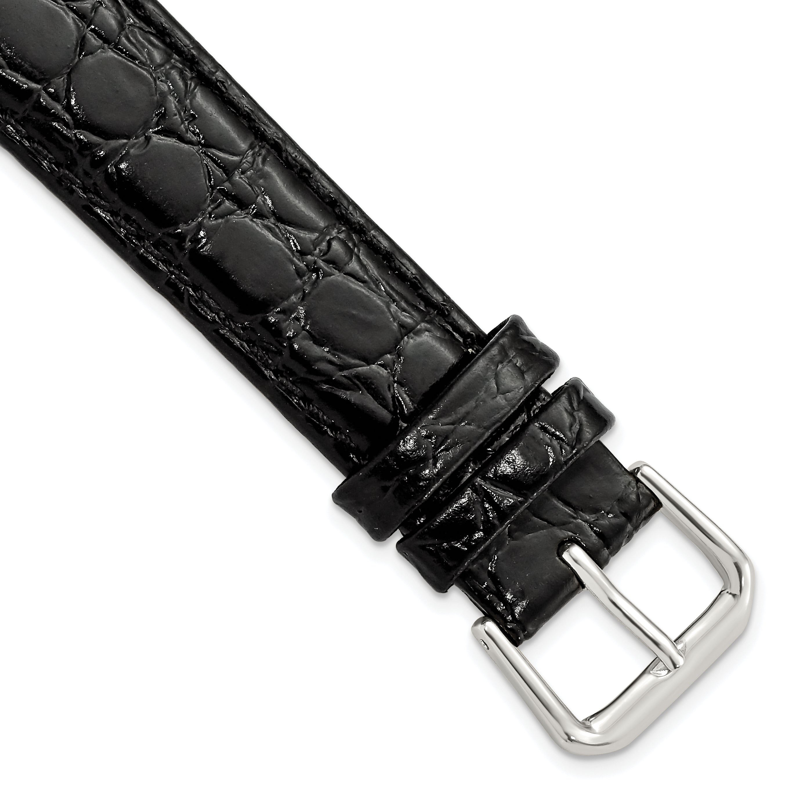 DeBeer 19mm Long Black Alligator Grain Leather with Silver-tone Buckle 8.5 inch Watch Band