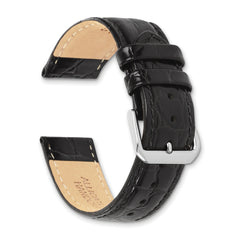 16mm Long Black Alligator Grain Leather with Silver-tone Buckle 8.5 inch Watch Band