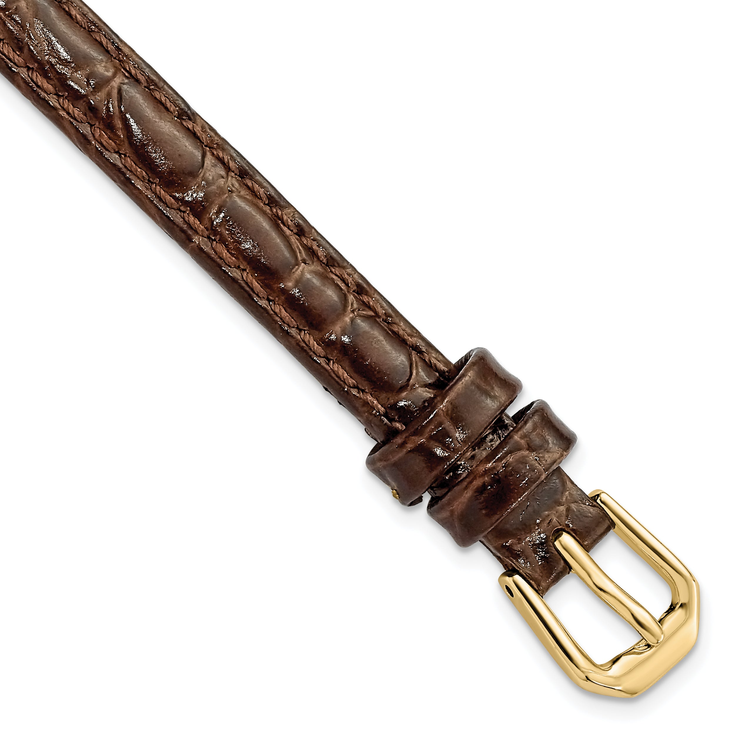 DeBeer 8mm Dark Brown Alligator Grain Leather with Gold-tone Buckle 6.75 inch Watch Band