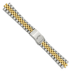 18-22mm Satin and Polished Stainless Steel Two-tone Jubilee-Style Solid Link with Deployment Buckle 7 inch Watch Band