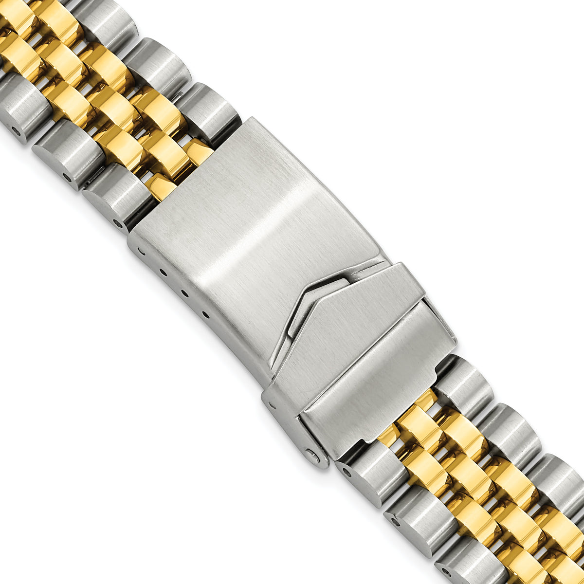 DeBeer 18-22mm Satin and Polished Stainless Steel Two-tone Jubilee-Style Solid Link with Deployment Buckle 7 inch Watch Band